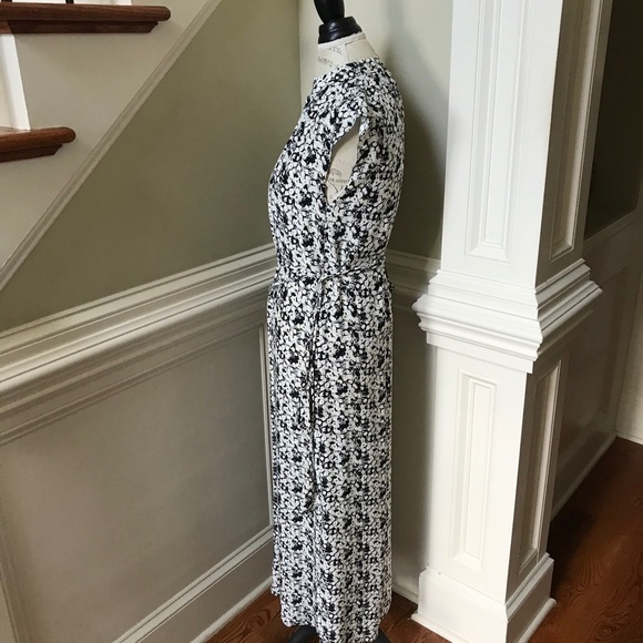 NWOT Charlotte Brody Midi Dress Womens Small Black Blue Silk Tassel Belt V-Neck - Picture 8 of 12